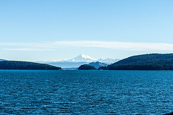 Scenic View of Snow-Capped Mountain Across Blue Water