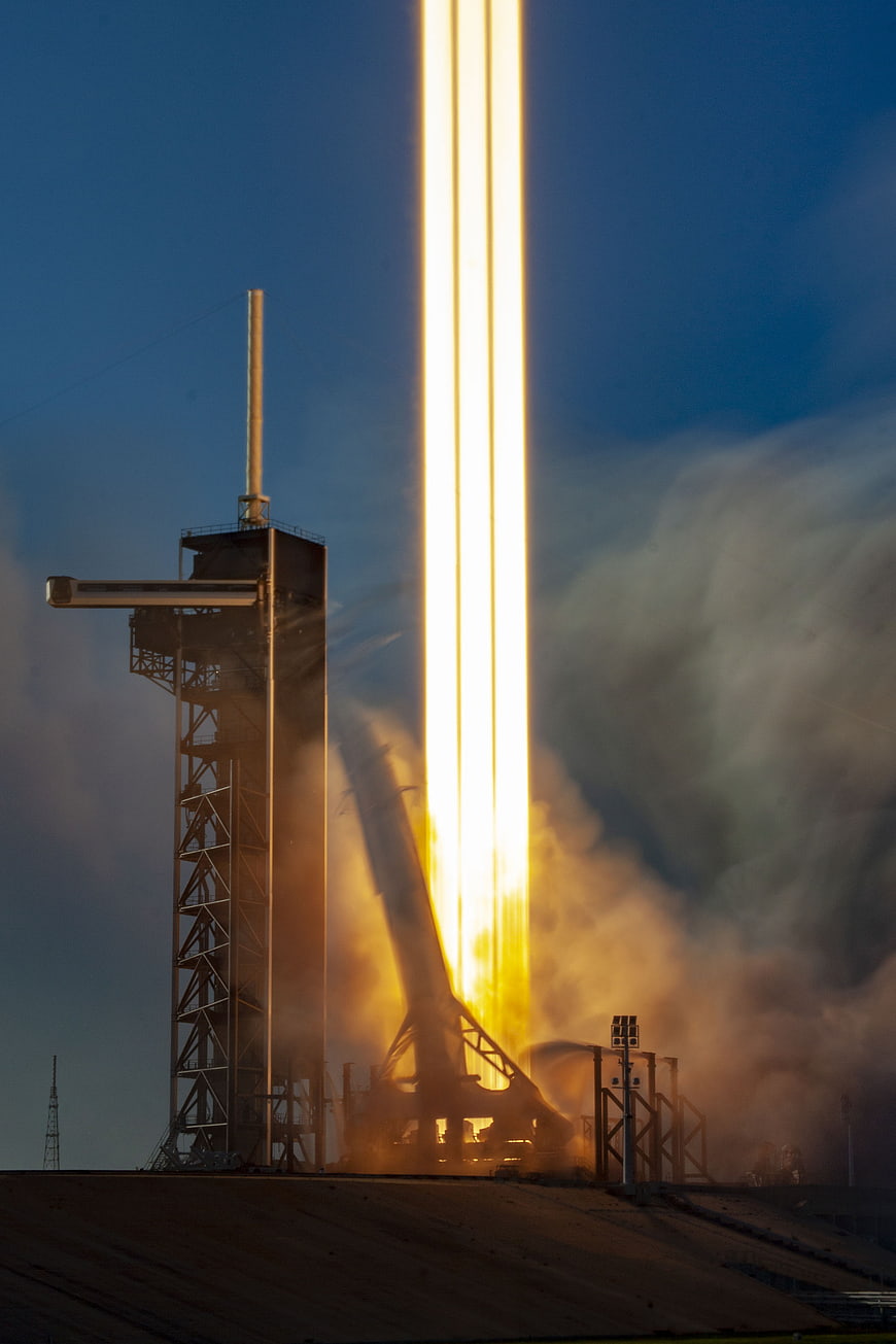 Rocket Launch Liftoff with Intense Flame Trail