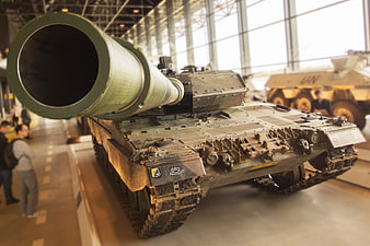 Close-up of Green Battle Tank in Military Museum