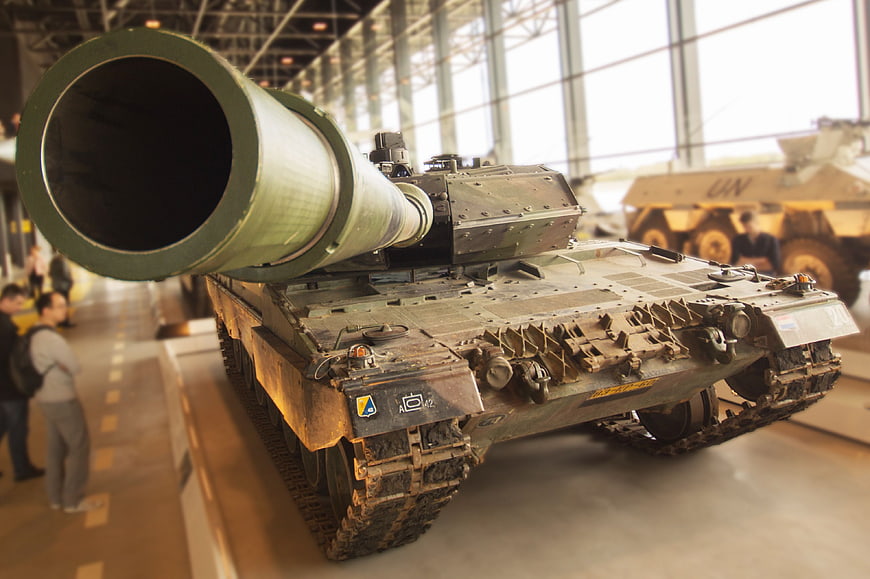 Close-up of Green Battle Tank in Military Museum