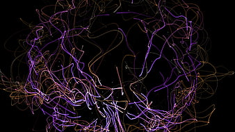 Abstract purple and gold neon lines on black background