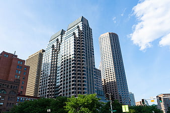 Modern skyscrapers and city skyline with blue sky