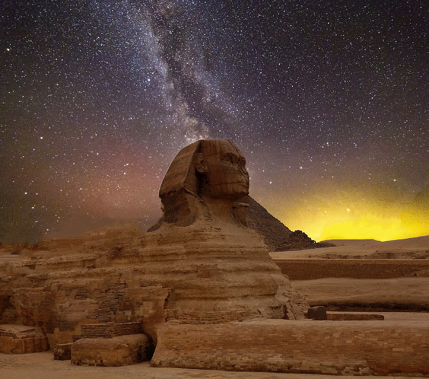 Great Sphinx of Giza under Milky Way night sky