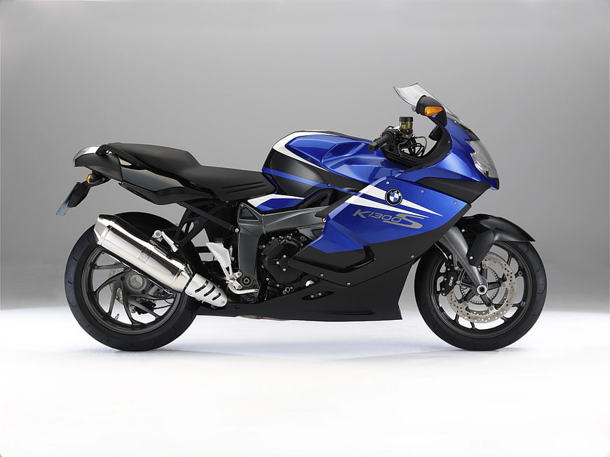 Blue and Black BMW K1300S Motorcycle Studio Shot