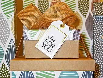 Stacked Gift Boxes with Just For You Tag and Ribbon