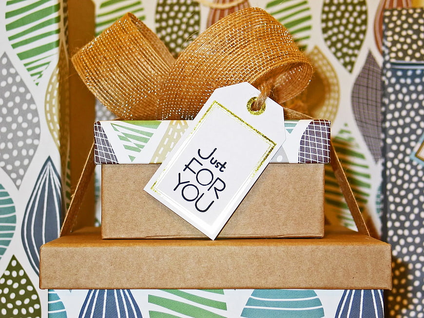 Stacked Gift Boxes with Just For You Tag and Ribbon