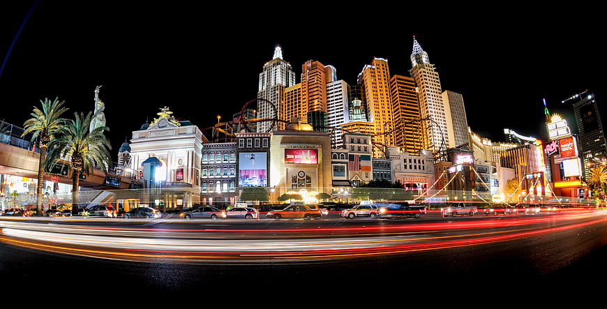 Las Vegas Strip Night Skyline with Long Exposure Light Trails