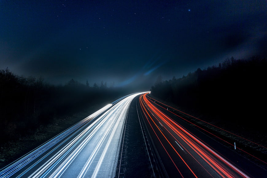 Long Exposure Light Trails on Night Highway