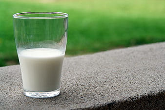 Glass of Milk on Concrete Surface with Green Background