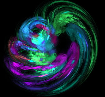 Abstract swirling fractal art with vibrant neon colors