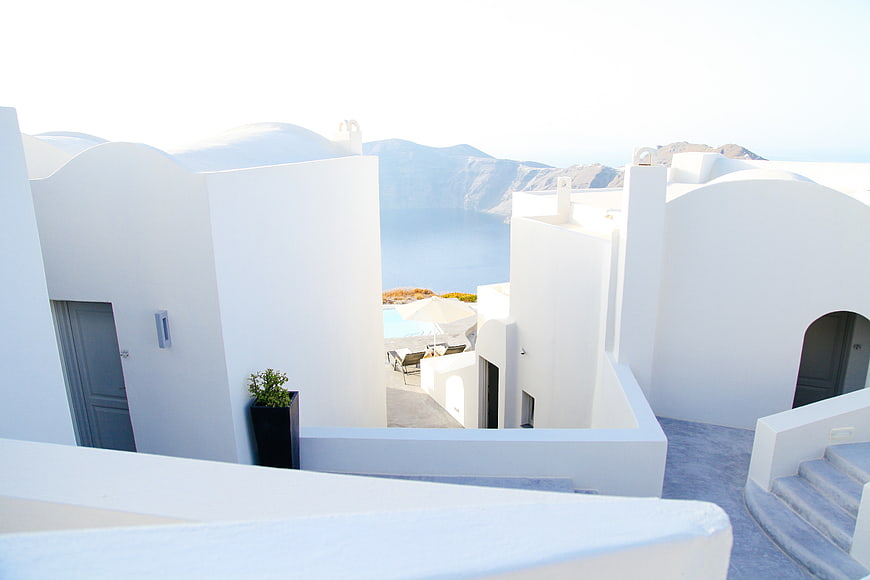White Cycladic Architecture with Sea View in Santorini