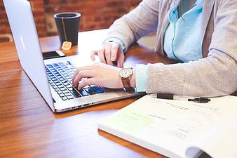 Woman Typing on Laptop in Cozy Workspace