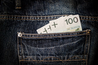 Polish Zloty Banknotes in Denim Jeans Pocket