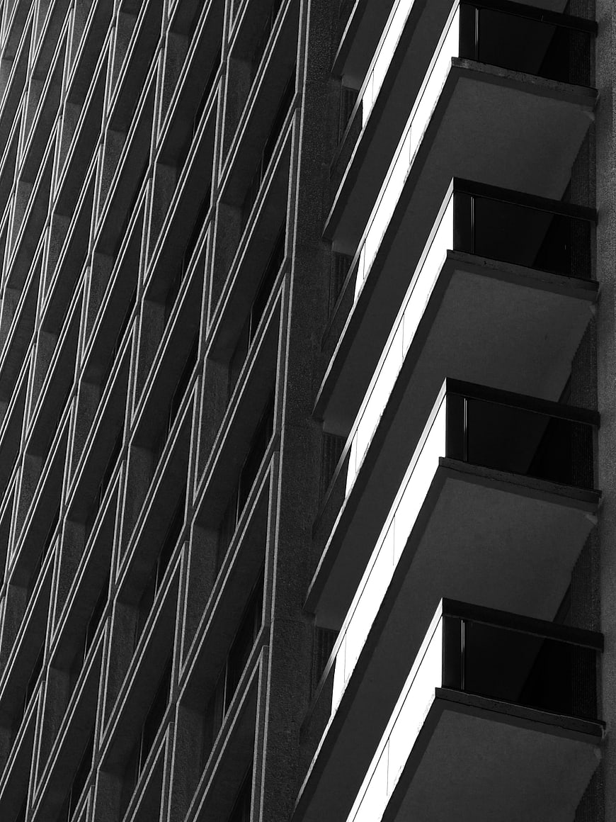 Black and White Modern Building Facade with Balconies