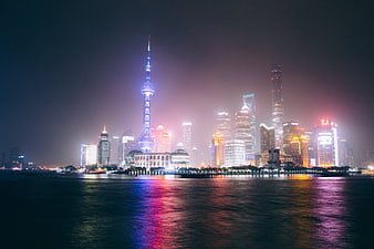 Shanghai Skyline at Night with Oriental Pearl Tower