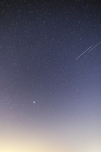Starry Night Sky with Shooting Stars and Gradient Horizon