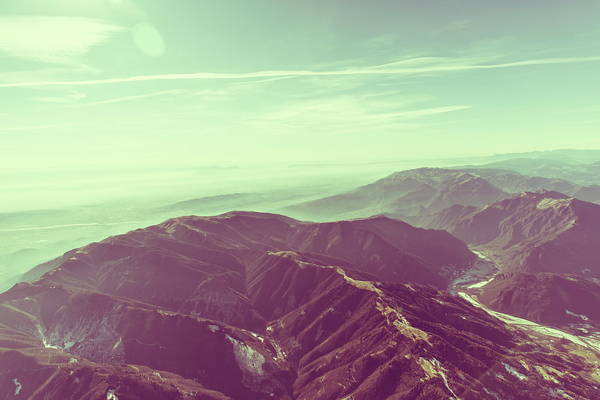 Aerial View of Mountain Ranges with Vintage Color Grading