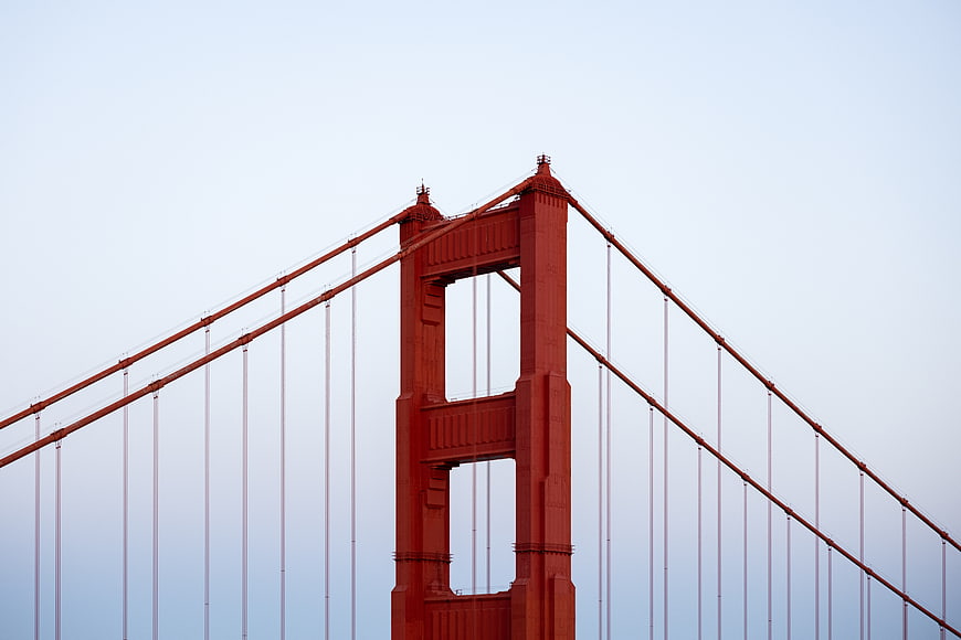 Golden Gate Bridge Tower Detail Against Blue Sky