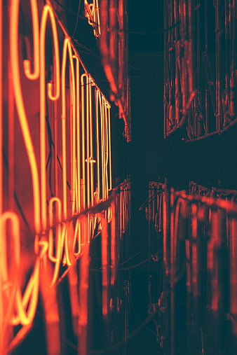 Abstract Neon Lights and Wires in Dark Setting