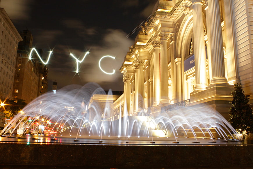 Grand Central Terminal Fountain with NYC Light Painting at Night