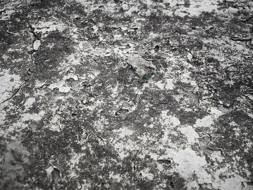 Close-up of weathered concrete texture with peeling paint