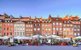 Colorful Historic Buildings in Warsaw Old Town Square