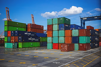 Stacked Shipping Containers at Industrial Port Terminal