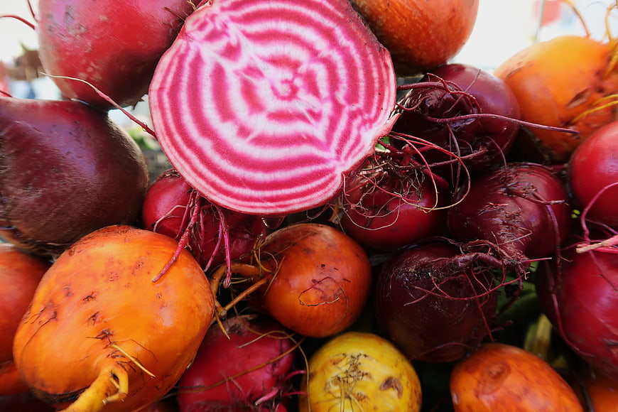 Colorful Rainbow Beets with Sliced Cross Section
