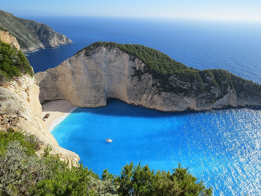 Aerial View of Navagio Beach with Shipwreck and Blue Waters