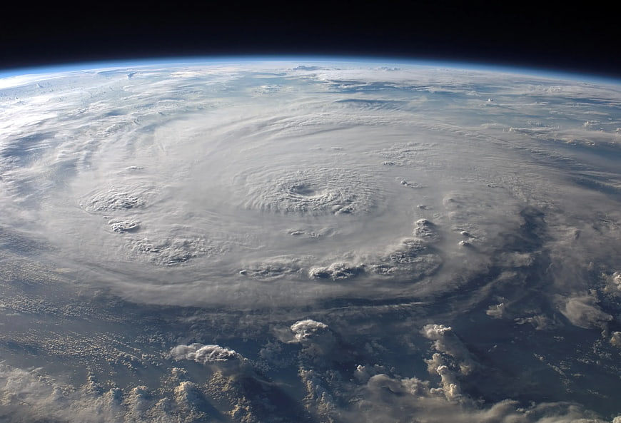 Satellite view of a massive hurricane swirling over the ocean