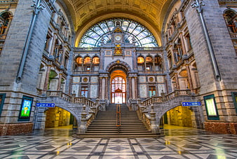 Grand Interior of Antwerp Central Station Hallway