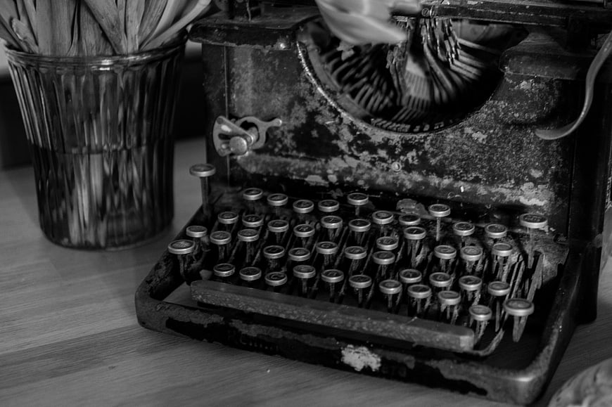Vintage Typewriter Close-Up in Black and White