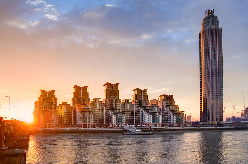 St George Wharf Tower London Skyline at Sunrise
