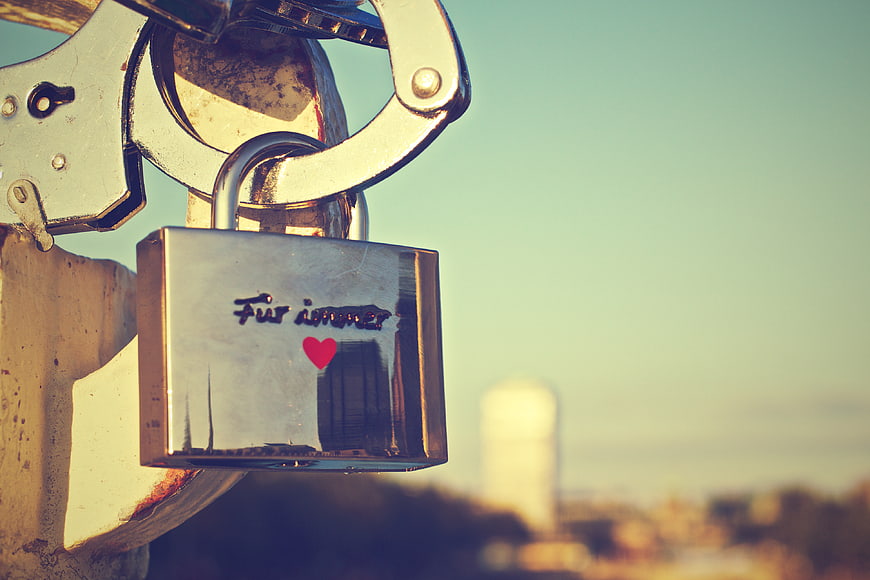 Love Lock with 'For Always' Inscription on Bridge Railing