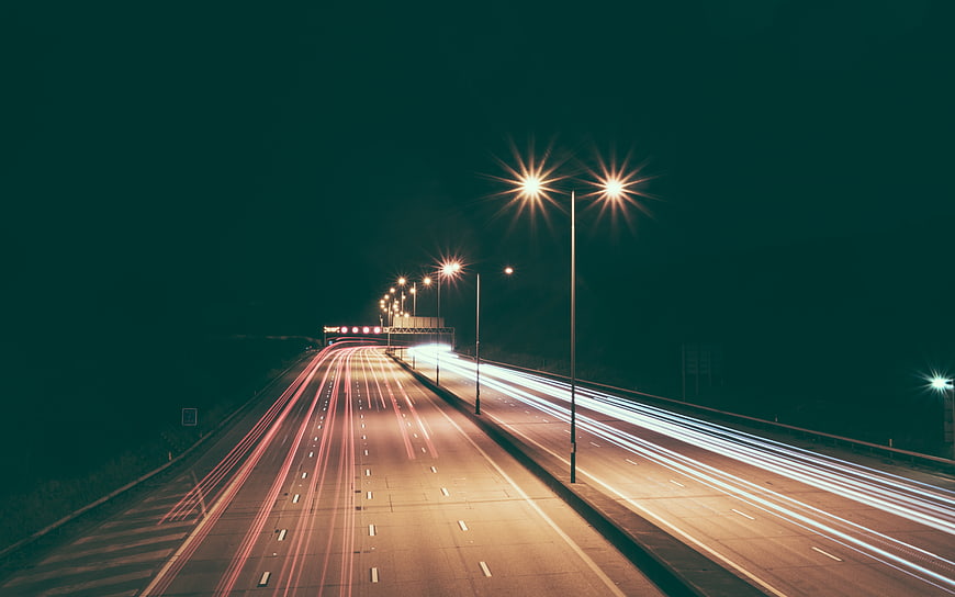 Long Exposure Night Highway with Light Trails