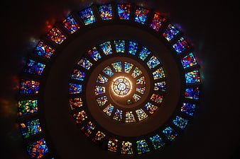Spiral Stained Glass Ceiling Worms Eye View