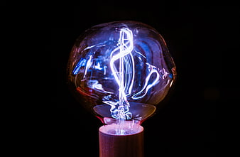 Illuminated Vintage Light Bulb with Blue Neon Glow