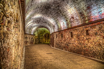 HDR View of Ancient Brick Tunnel Inside Lucca City Walls