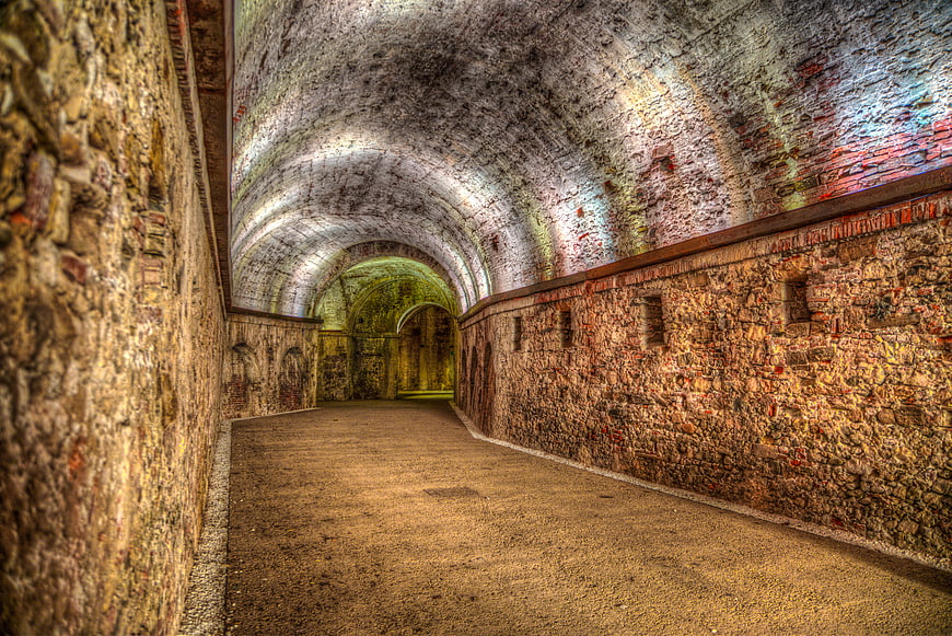 HDR View of Ancient Brick Tunnel Inside Lucca City Walls