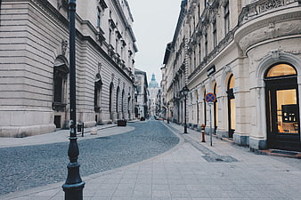 Empty Cobblestone Street in Historic European City