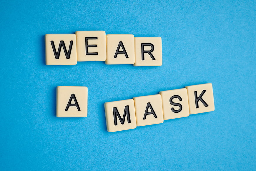 Wear a Mask Scrabble Tiles on Blue Background