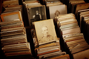 Vintage Sepia Photographs in Antique Card Catalog