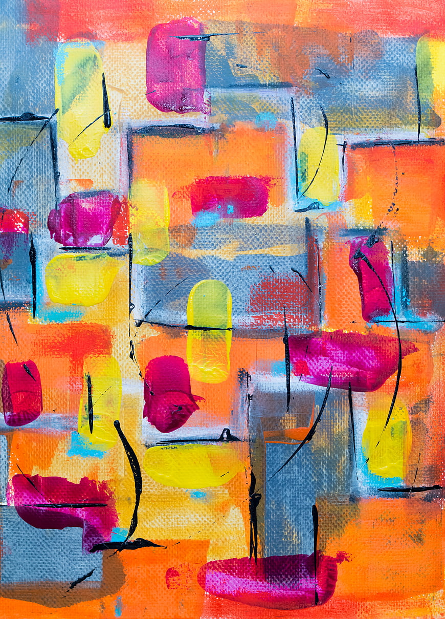Vibrant Abstract Acrylic Painting with Colorful Geometric Shapes