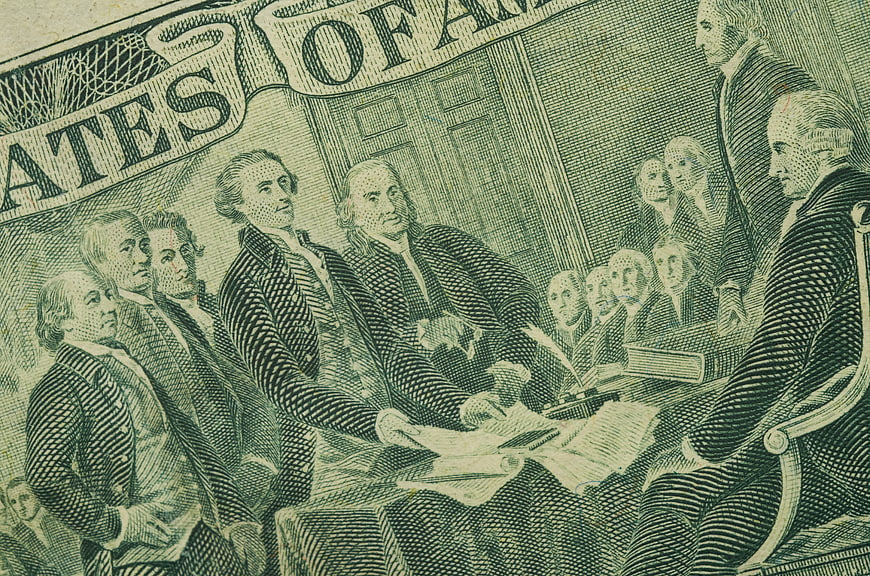 Close-up of US Two Dollar Bill Engraving