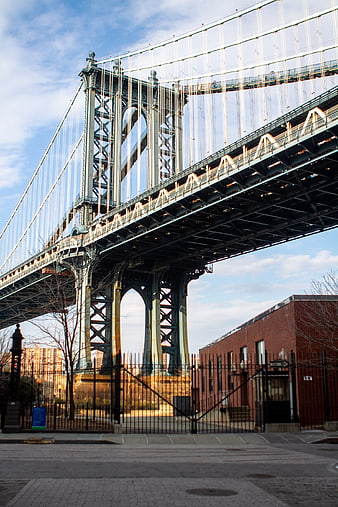 Manhattan Bridge Underneath View with Urban Architecture
