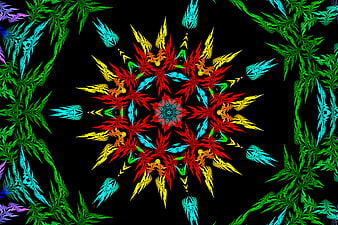 Vibrant multicolor kaleidoscope fractal pattern on black background