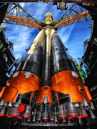 Low Angle View of Rocket Launch Vehicle on Pad