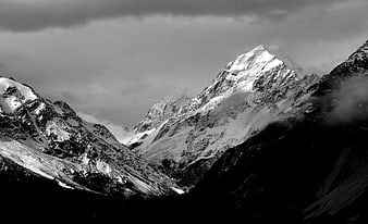 Dramatic Black and White Snowy Mountain Peak Landscape