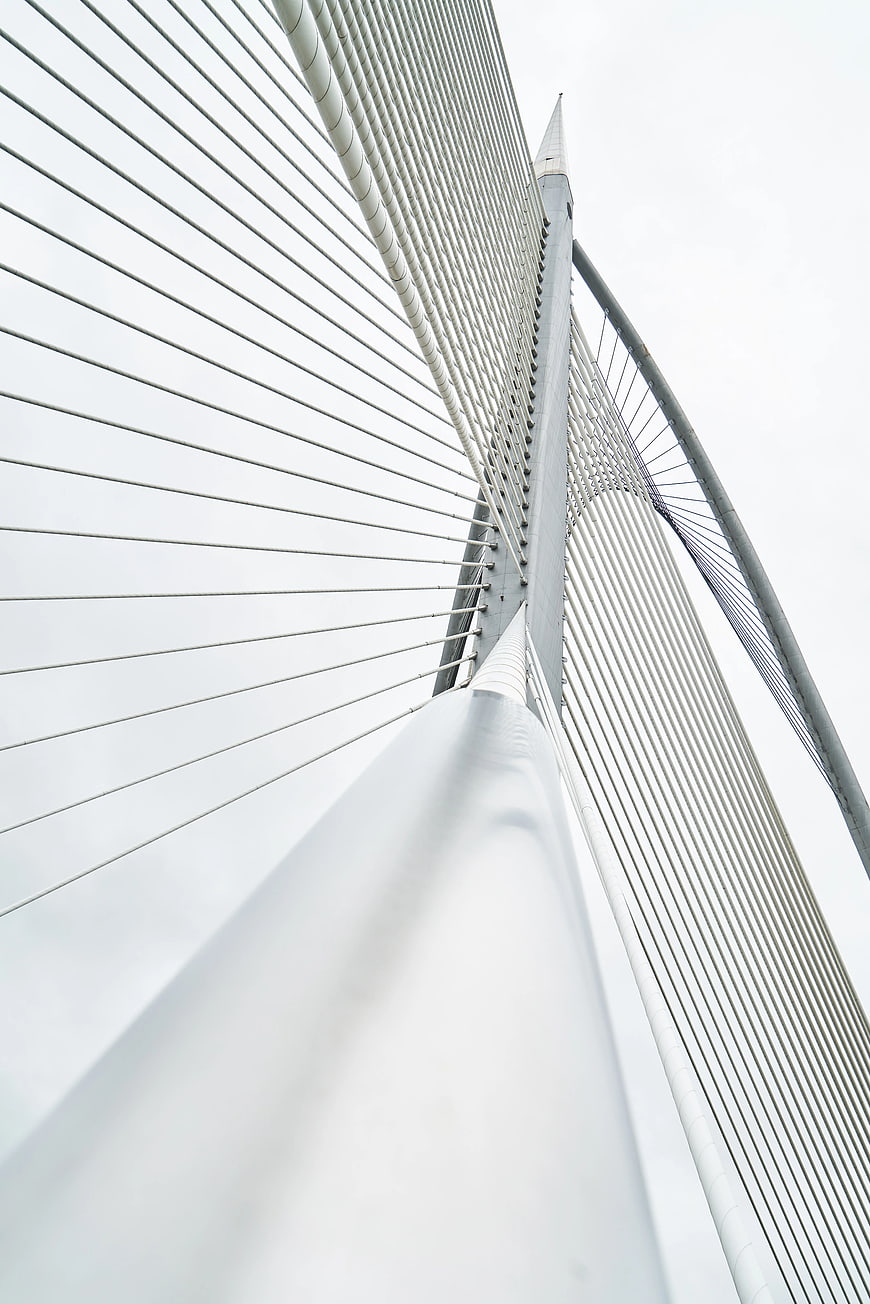 Low Angle View of White Cable-Stayed Bridge Architecture