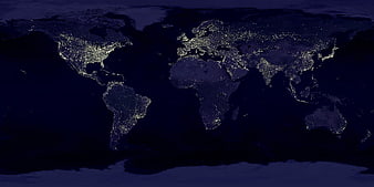 World Map at Night with City Lights from Space